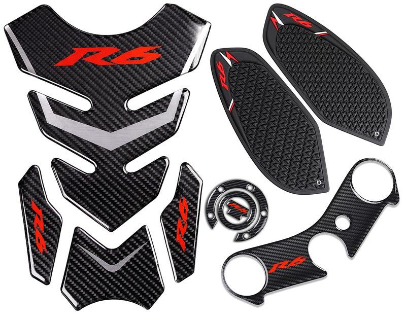 REVSOSTAR Real Carbon Fibre Gas Cap, Anti Slip sticker, Triple Tree Front End Upper, Top Clamp Decal Stickers, Tank Pad, Tank Protector for Yzf R6 (2008-2015), 4 Pcs Per Set - Image 1